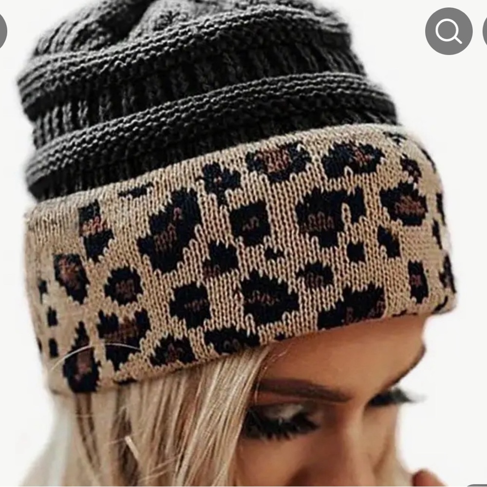 NWT WINDPROOF ROLLED LEOPARD PRINT BREANIE f